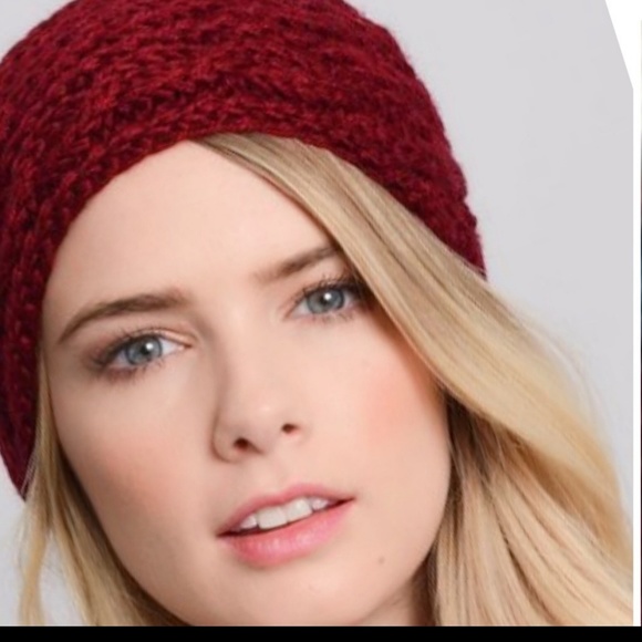 BURGUNDY CHUNKY KNIT WINTER HEAD BAND - Picture 2 of 3